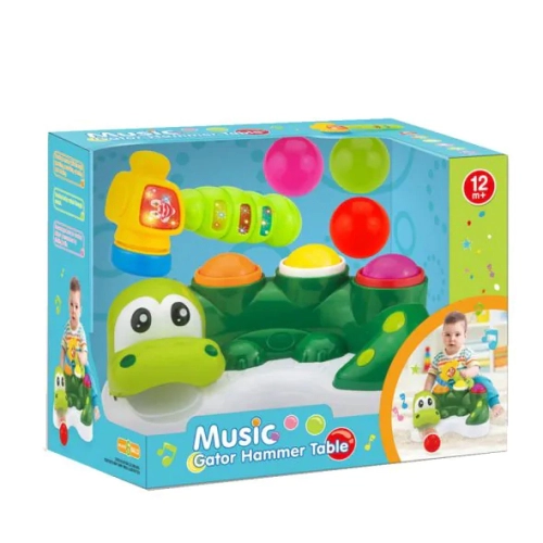 Бебешка играчка Зелен музикален крокодил с чукче и топки | PAT24512