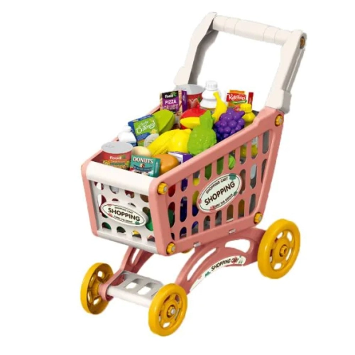 Детска розова количка за пазаруване с продукти Market 56ч. | PAT24559