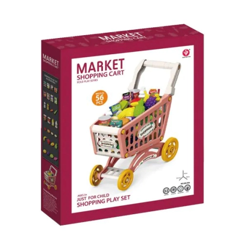 Детска розова количка за пазаруване с продукти Market 56ч. | PAT24559