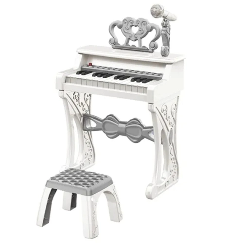 Детско бяло пиано със стол и микрофон Wonderful 25 клавиша | PAT24631