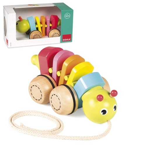 Детска дървена играчка за дърпане Гъсеница | PAT24776