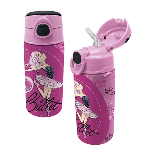 Детска розова бутилка за вода със сламка Ballerina | PAT26509