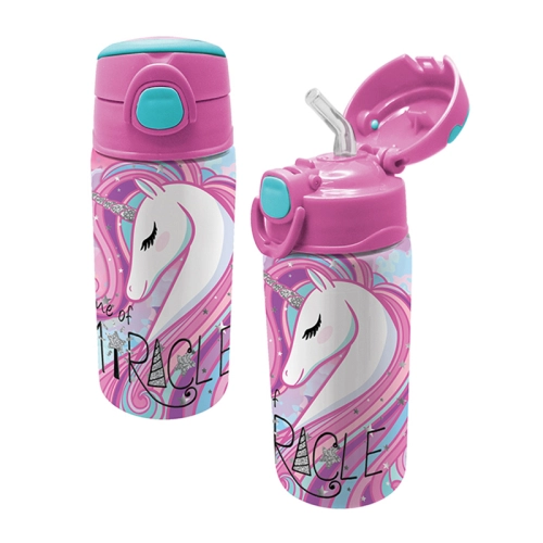 Детска розова бутилка за вода със сламка Unicorn 500ml | PAT26512