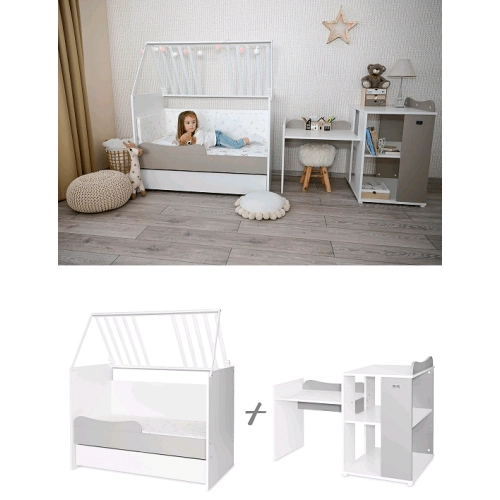 Бебешко дървено легло Multi 190/82 см. Цвят Бяло/Кехлибар | PAT26953