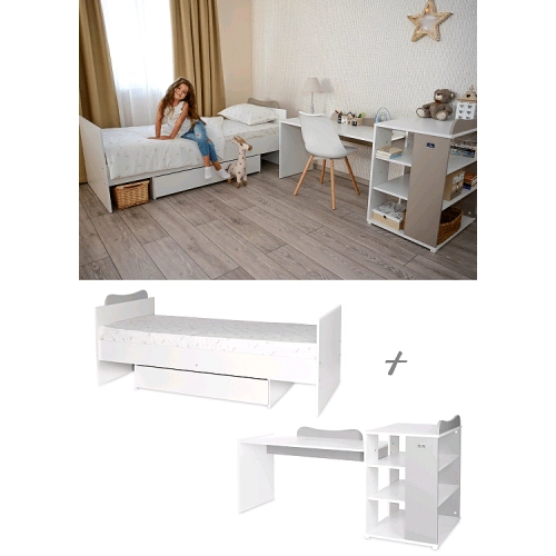 Бебешко дървено легло Multi 190/82 см. Цвят Бяло/Кехлибар | PAT26953