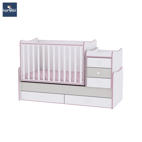 Бебешко дървено легло MAXI PLUS NEW 70/160 ЦВЯТ БЯЛО/РОЗОВ | PAT26994