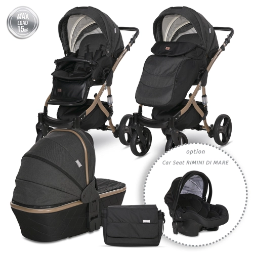 Бебешка комбинирана количка 2 в 1 Rimini Premium Black | PAT27055