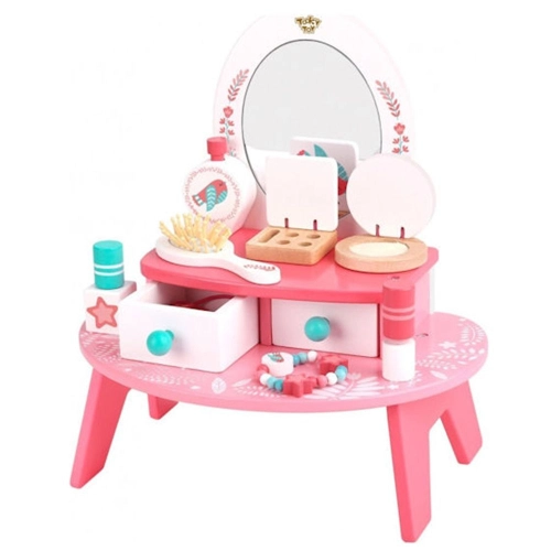 Детска розова дървена тоалетка за разкрасяване 16 части | PAT28043