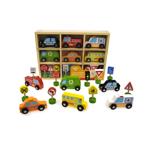 Детски дървен сет коли и пътни знаци  - 2