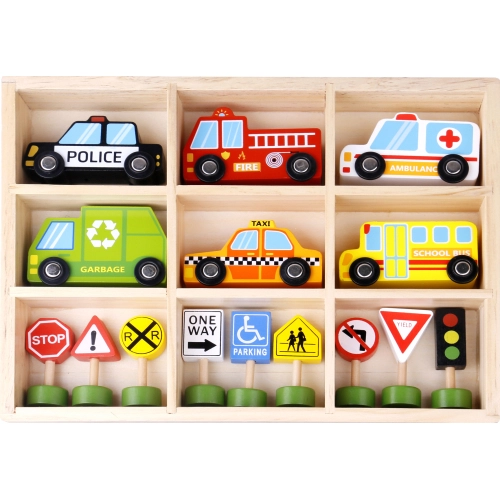 Детски дървен сет коли и пътни знаци | PAT28045