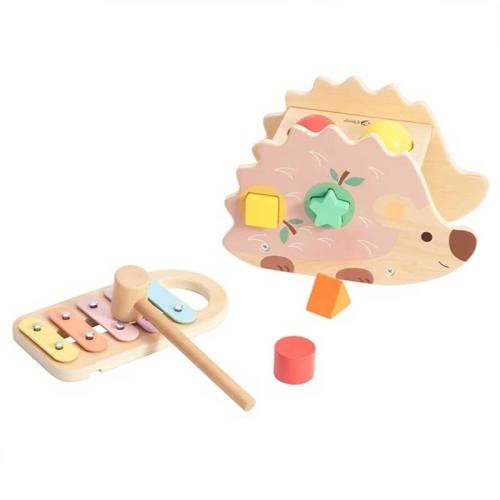 Забавен дървен таралеж Сортер с ксилофон в пастелни цветове | PAT28333