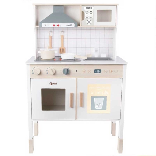 Детска модерна дървена кухня за игра в бял цвят | PAT28351