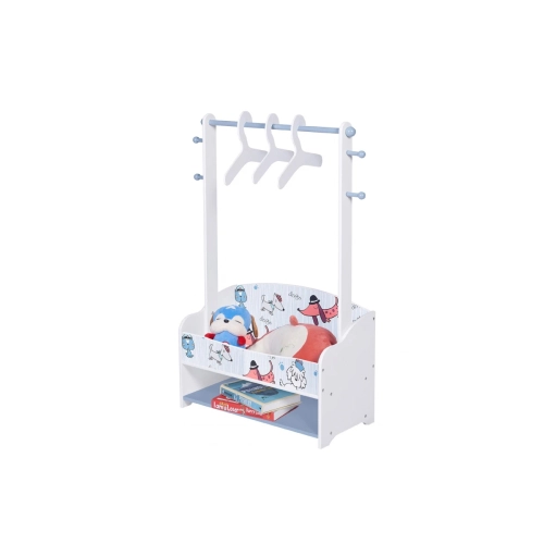 Дървена стойка за детски дрехи с рафтове и закачалка с куки | PAT28665