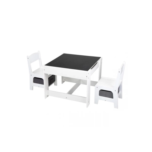 Детска бяла маса с две столчета с черна дъска за рисуване | PAT28666