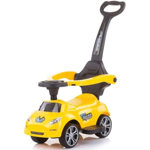 Детска жълта кола за яздене с дръжка Турбо | PAT28778