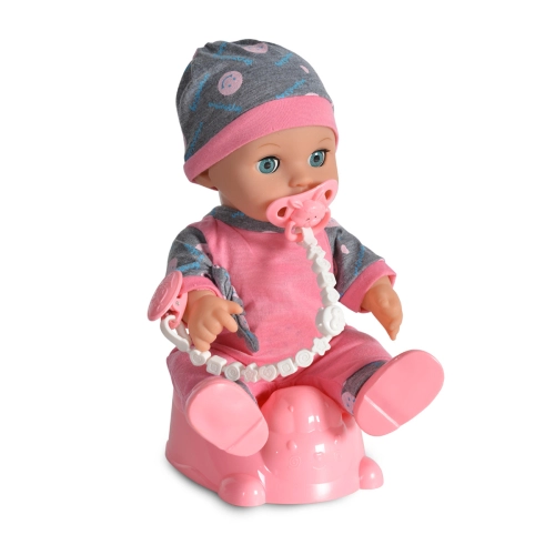 Детска пишкаща кукла със сива шапка 36 см  - 4