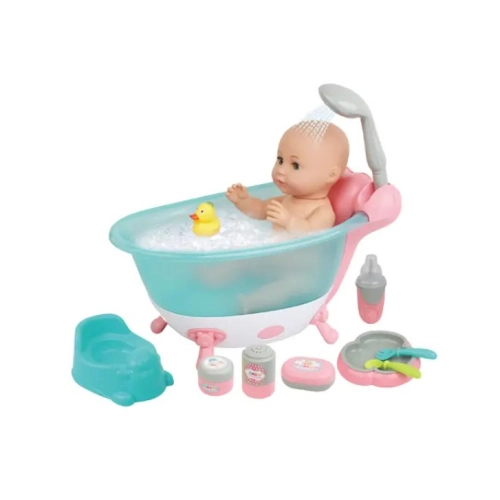 Детска пишкаща кукла-бебе с розова музикална вана 36 cm  - 2