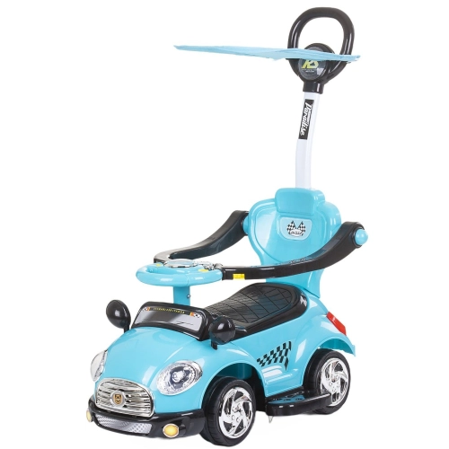 Детска синя кола за яздене с дръжка и сенник Super Car  - 1