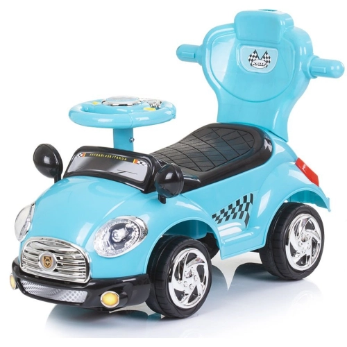 Детска синя кола за яздене с дръжка и сенник Super Car  - 4