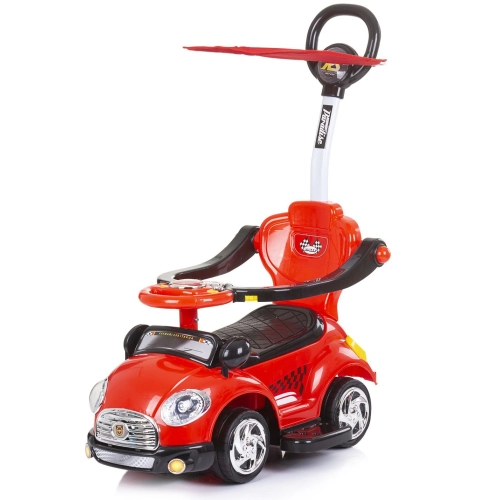 Детска червена кола за яздене с дръжка и сенник Super Car | PAT29314