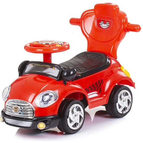 Детска червена кола за яздене с дръжка и сенник Super Car  - 4