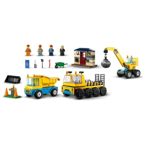 Детски комплект Строителни камиони и кран с разбиващ  - 5