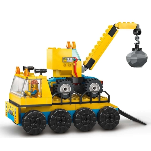 Детски комплект Строителни камиони и кран с разбиващ  - 6