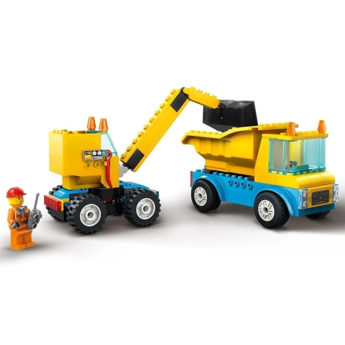 Детски комплект Строителни камиони и кран с разбиващ  - 7