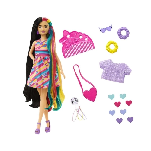 Детски игрален комплект кукла с дълга коса и сърца Barbie | PAT29806