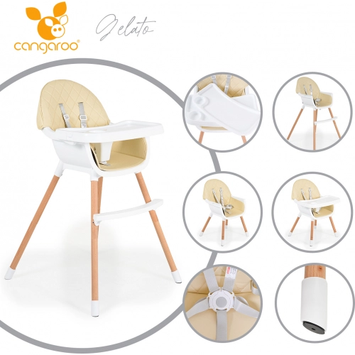 Детски бежов дървен стол за хранене Gelato 2в1 | PAT30242