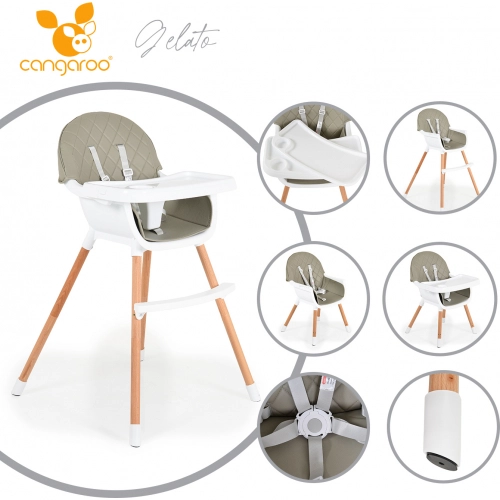 Детски сив дървен стол за хранене Gelato 2в1 | PAT30243