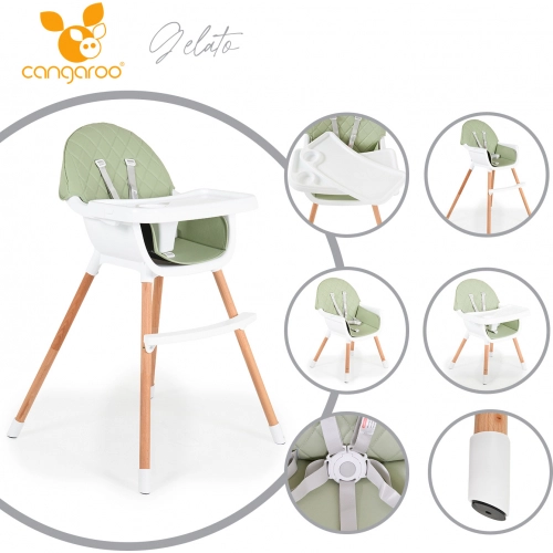 Детски дървен стол за хранене Gelato 2в1 мента | PAT30244