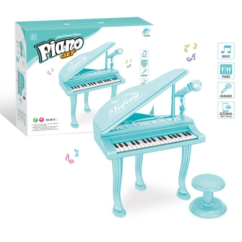 Детско синьо пиано с микрофон и стол | PAT31273