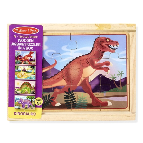 Детски дървен пъзел 4 в 1 Динозаври в кутия | PAT32564