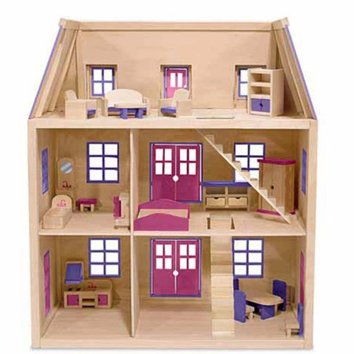 Детска дървена къща за кукли с обзавеждане 3 нива | PAT32579