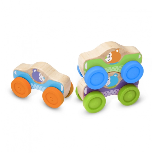 Комплект 3 бр. детски дървени коли с животно | PAT32637