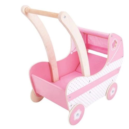 Детска розова дървена количка за кукли | PAT32814