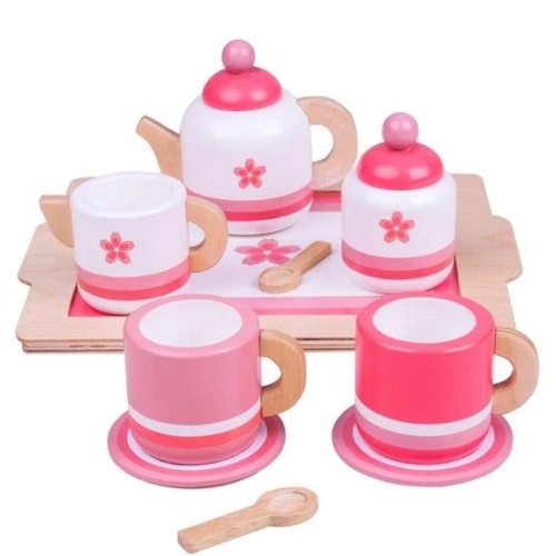 Детски розов дървен комплект за чай | PAT32929