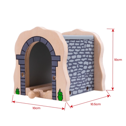 Детски сив дървен тухлен тунел с релса | PAT32958