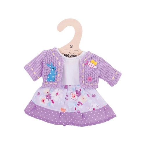 Дрехи за детска кукла 25 см Лилава рокля с жилетка | PAT33008