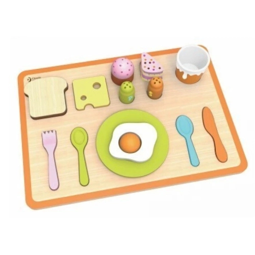 Детски зелен дървен комплект закуска | PAT33363
