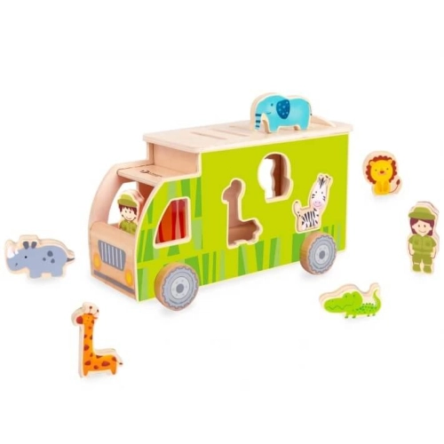 Детско зелено дървено камионче Сортер с животни | PAT33371