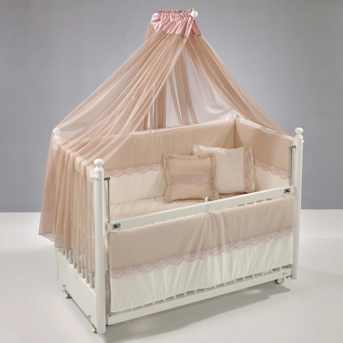 Бебешка кошара Mondo 60х120 + спален комплект Бял/Розов | PAT34916