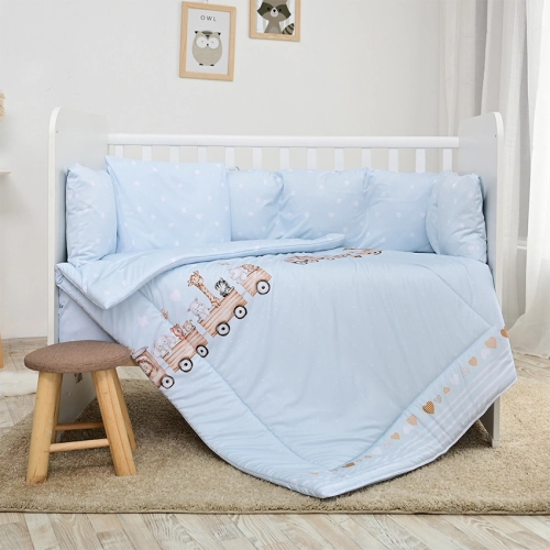 Бебешки спален сет  5 ч.голям обиколник Влакче Синьо | PAT35321