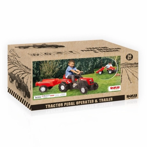 Детски червен трактор с педали и ремарке | PAT35441