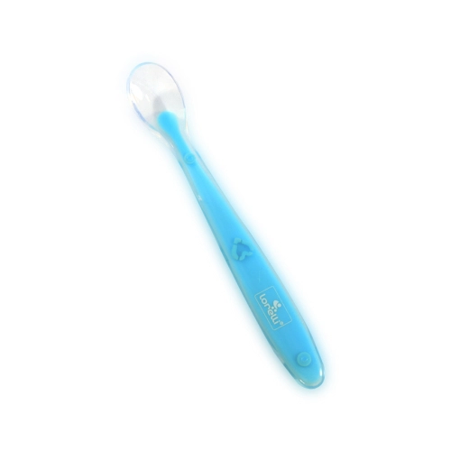 Бебешка силиконова лъжичка за захранване синя | PAT35442