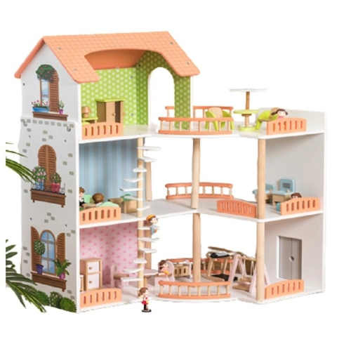 Детска дървена къща за кукли Вила на 3 етажа с аксесоари | PAT36354