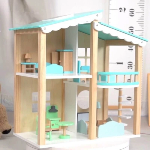 Детска синя дървена къща за кукли | PAT36355