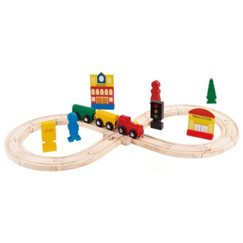Детски дървен влак с релси 30 части | PAT36396