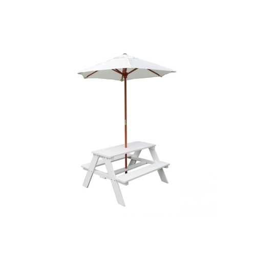 Дървен бял градински комплект детска маса за пикник с чадър | PAT38138